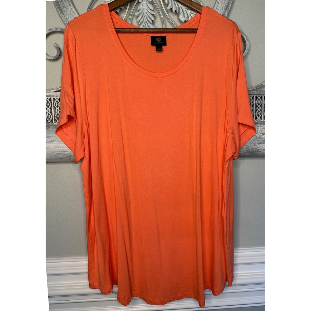 JM Collection Womens Orange Short Sleeve Scoop Neck Stretch Top Plus Size 3X